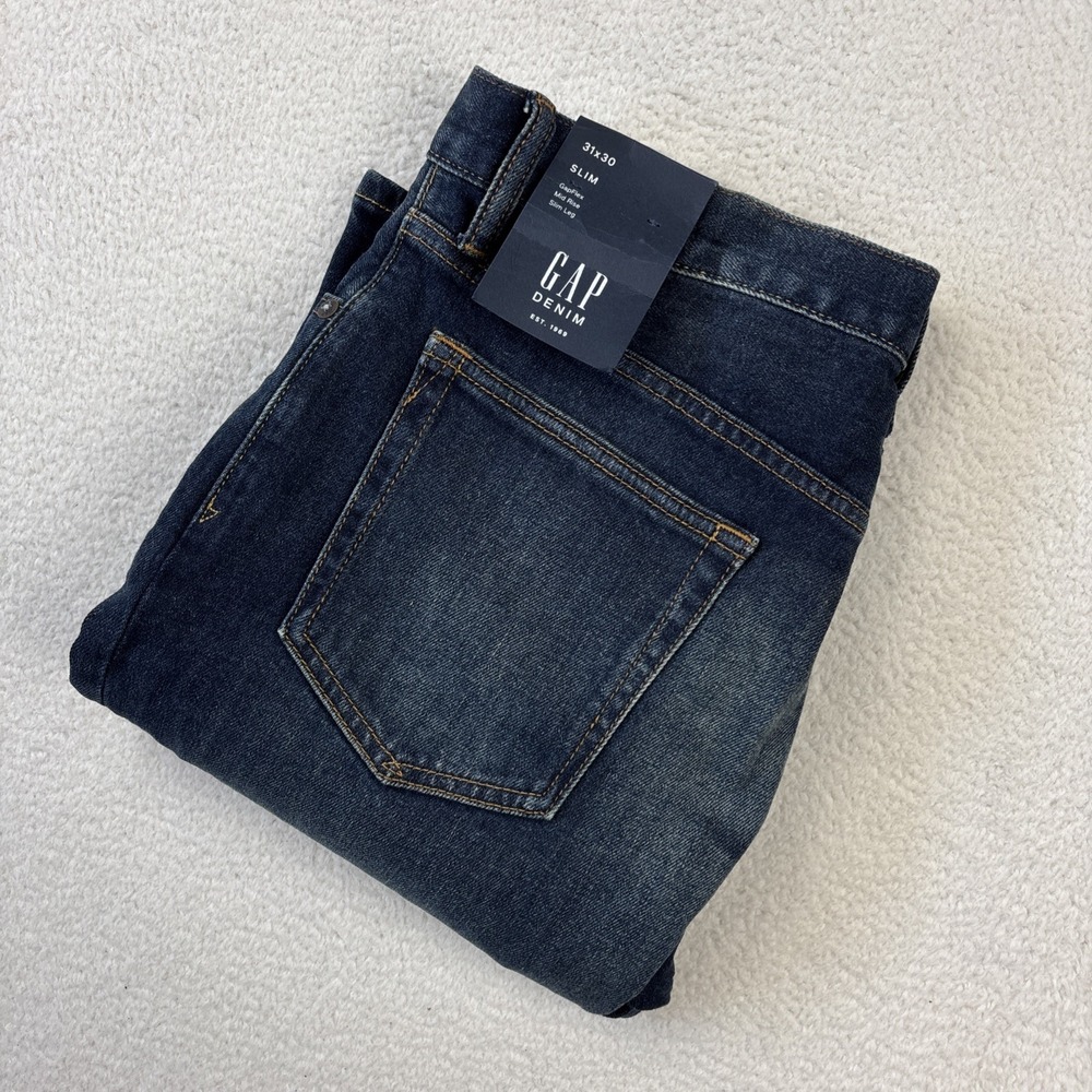 NEW GAP Flex Mens Slim Leg Jeans Size 31/30 Blue Medium Wash Denim Stretch NWT
